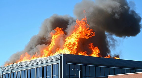Commercial roof fire damage