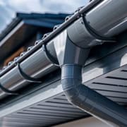 Gray residential gutters and downspouts Gray residential roofing gutters and downspouts