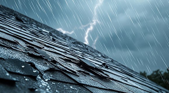 Lightning strike damage residential shingle roof
