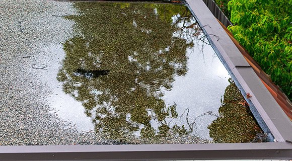 Ponding water before commercial flat roof collapse