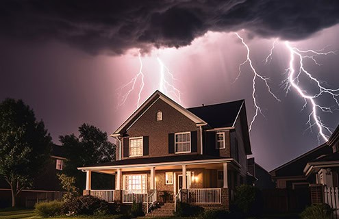 Lightning strike residential roof