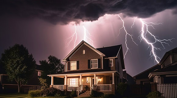 Lightning strike residential roof