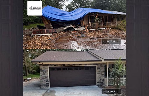 before and after roof and structural damage