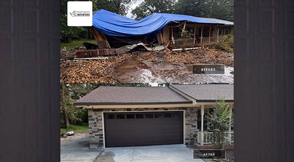 before and after roof and structural damage